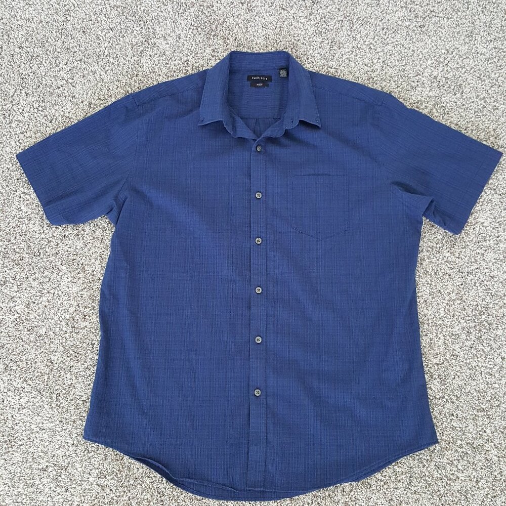 NEW Cond. Van Heusen Flex Men Short Sleeve Button Shirt 16-16.5 Large Dark Blue